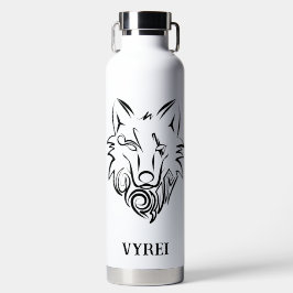 Zwart-witte tribale Wolf Waterfles
