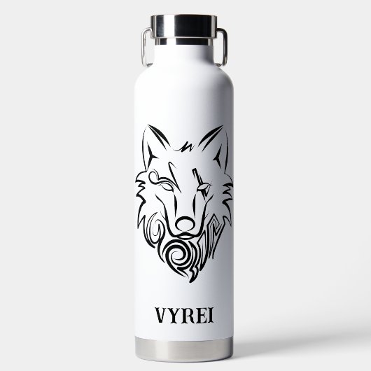 Zwart-witte tribale Wolf Waterfles (Voorkant)
