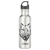 Zwart-witte tribale Wolf Waterfles (Voorkant)