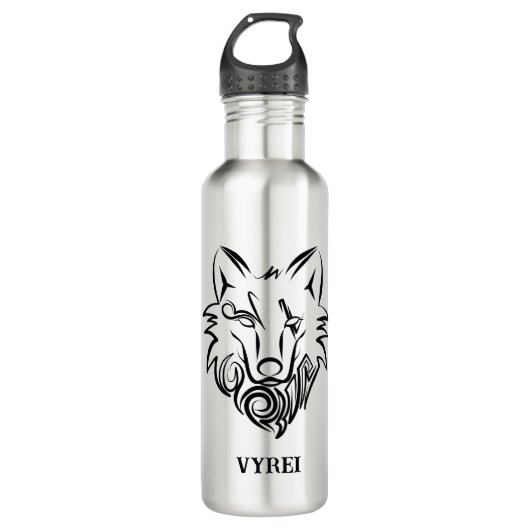 Zwart-witte tribale Wolf Waterfles (Voorkant)