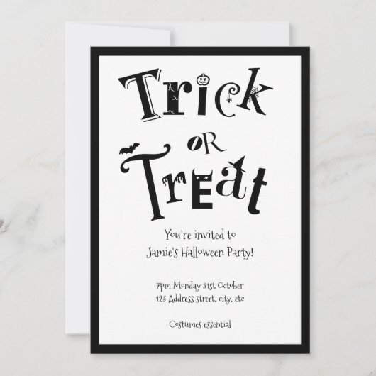 Zwart-witte trick or treat kaart (Voorkant)