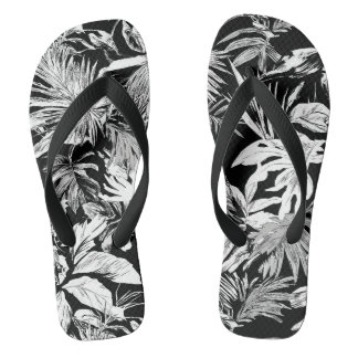 Zwart-witte tropische bladeren slippers voor het s teenslippers