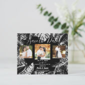 Zwart Witte Tropische Bladeren Trouwen Save the Da (Staand voorkant)