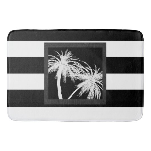 Zwart & Witte Tropische Palmboom Moderne Chic Badmat (Voorkant)