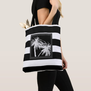 Zwart & Witte Tropische Palmboom Moderne Chic Tote Bag