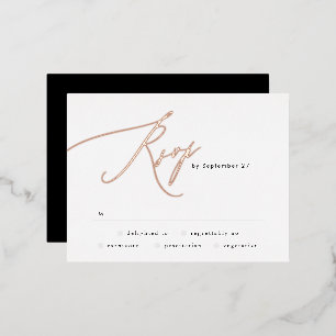 Zwart Witte Trouwdag Roze Goud Folie RSVP kaart