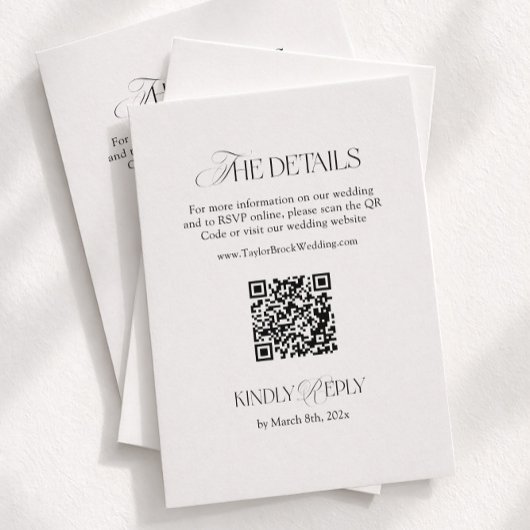 Zwart-Witte Trouwdetails QR-code Informatiekaartje