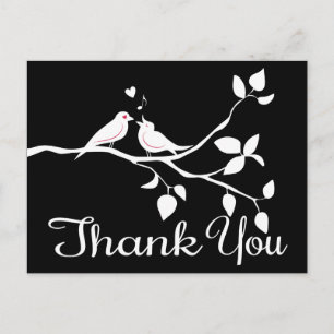 Zwart & Witte Trouwfeest Dank U Liefdesvogels Briefkaart
