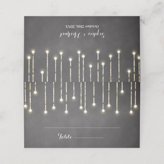 Zwart Witte Trouwtstringlichten Krijtbord Plaatskaartje (Buitenkant ongevouwen)