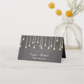 Zwart Witte Trouwtstringlichten Krijtbord Plaatskaartje (Achterkant)