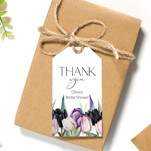 Zwart-witte tulpen Bruids douche Bedankt Cadeaulabel