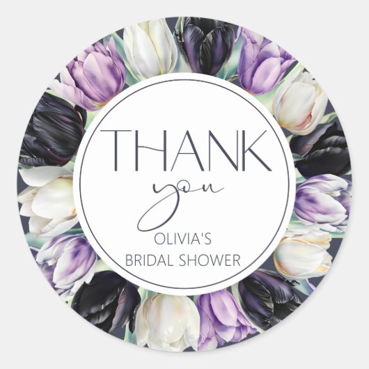 Zwart witte tulpen Bruidsdouche Bedankt Ronde Sticker (Voorkant)
