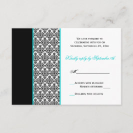 Zwart Witte Turquoise Damast RSVP Kaart