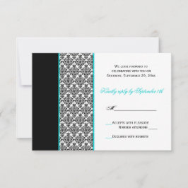 Zwart Witte Turquoise Damast RSVP Kaart