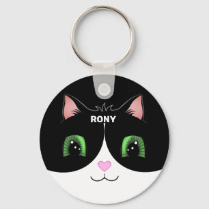 Zwart & Witte Tuxedo Kat Gelukkig Gezicht Sleutelh Sleutelhanger