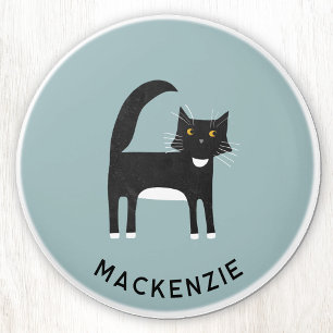 Zwart-witte Tuxedo Kat Gepersonaliseerde Naam Keramische Knop
