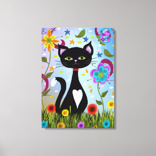 Zwart-witte Tuxedo Kat In Een Tuin Canvas Afdruk