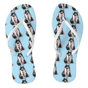 Zwart-witte Tuxedo Kat Katten Schattig Blauw  Teenslippers