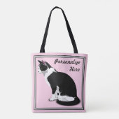 Zwart-witte Tuxedo Kat Persoonlijk Tote Bag (Achterkant)