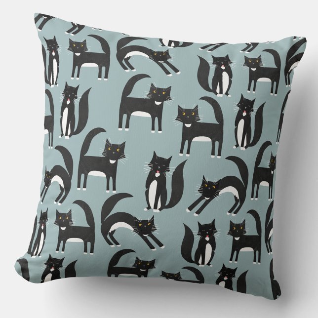 Zwart-witte Tuxedo katten Kussen (Black and white tuxedo cat pattern throw pillow )