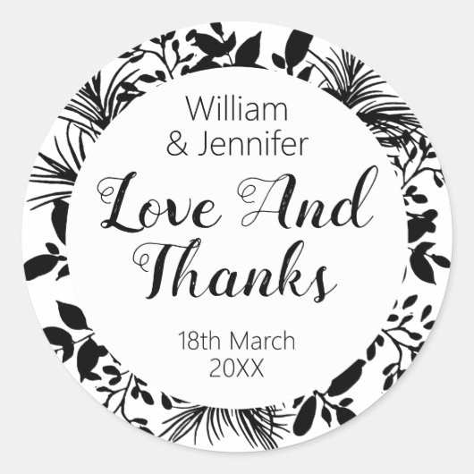 Zwart witte twijgen en bladeren favoriete kaars li ronde sticker (Voorkant)