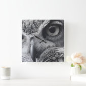 Zwart-witte uil gezicht vierkante klok (Huis)