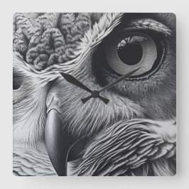 Zwart-witte uil gezicht vierkante klok
