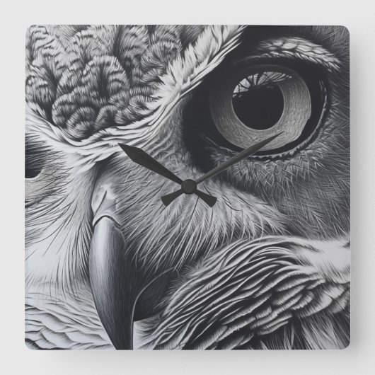 Zwart-witte uil gezicht vierkante klok (Voorkant)