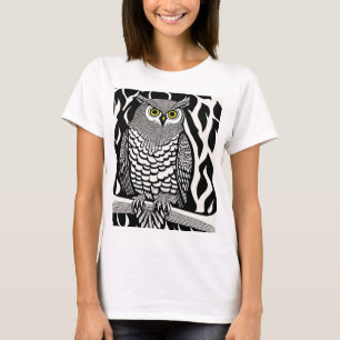Zwart-witte Uil met Gele Ogen T-shirt