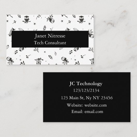 Zwart-witte Uil Visitekaartjes (Voorkant / Achterkant)