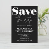 Zwart Witte uitnodiging 28e verjaardag Save the da (Staand voorkant)