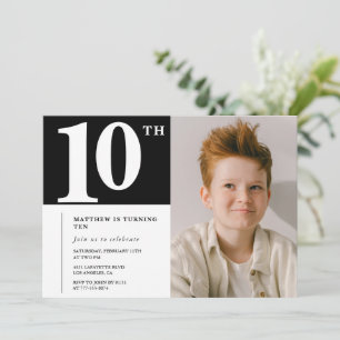 Zwart Witte uitnodiging voor 10e verjaardag Chic F