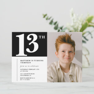 Zwart Witte uitnodiging voor 13e verjaardag Chic F
