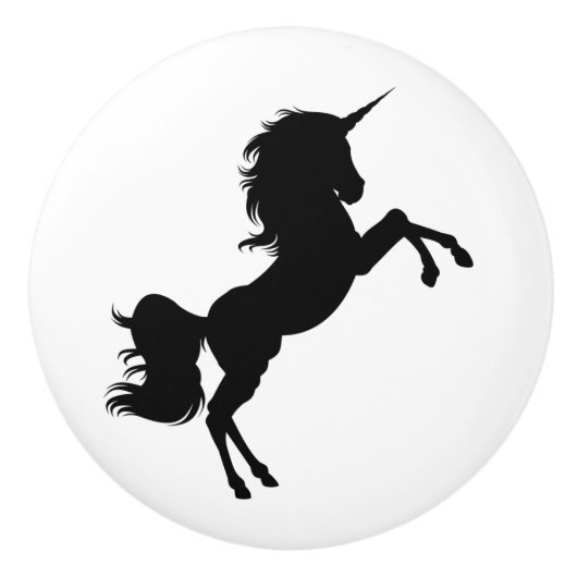 Zwart-witte Unicorn Fairytale Knob Keramische Knop (Voorkant)