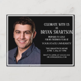 Zwart Witte Universiteit Koffer Feest Foto Uitnodi Uitnodiging Briefkaart