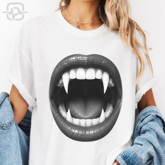 Zwart Witte Vampiertanden Gotisch Halloween T-shirt