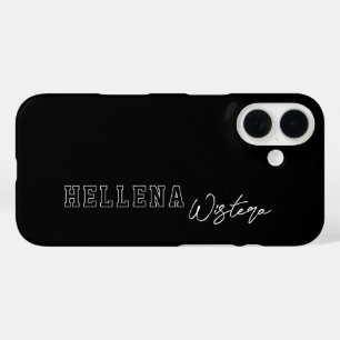 Zwart Witte Varsity College Monogram Script Naam iPhone 16 Hoesje