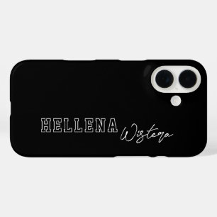 Zwart Witte Varsity College Monogram Script Naam iPhone 16 Hoesje