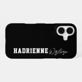 Zwart Witte Varsity College Monogram Script Naam iPhone 16 Hoesje (Achterkant horizontaal)