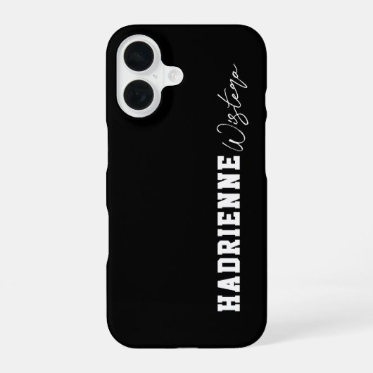 Zwart Witte Varsity College Monogram Script Naam iPhone 16 Hoesje (Achterkant)
