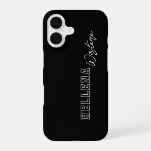 Zwart Witte Varsity College Monogram Script Naam iPhone 16 Hoesje