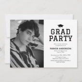 Zwart Witte Varsity Foto Afstudeerfeest Kaart (Voorkant)