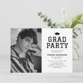 Zwart Witte Varsity Foto Afstudeerfeest Kaart (Staand voorkant)
