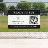 Zwart Witte Vastgoed QR Code Verkoopbanner Spandoek (Insitu)