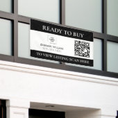 Zwart Witte Vastgoed QR Code Verkoopbanner Spandoek (Buitenkant Gebouw)
