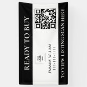 Zwart Witte Vastgoed QR Code Verkoopbanner Spandoek (Verticaal)