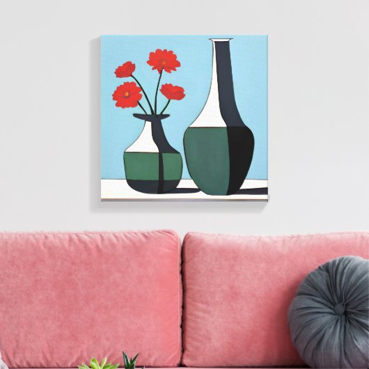 Zwart-witte vazen met rode bloemen canvas afdruk (Insitu (Woonkamer))