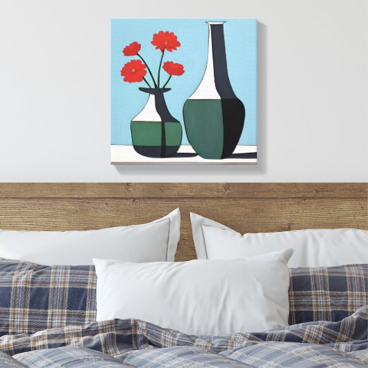 Zwart-witte vazen met rode bloemen canvas afdruk (Insitu (Slaapkamer))