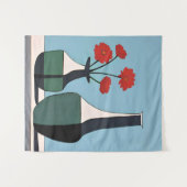 Zwart-witte vazen met rode bloemen wandkleed (Voorkant (horizontaal))