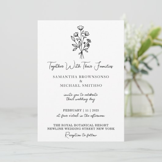 Zwart-witte ventilator Bouquet Boho minimal Kaart (Staand voorkant)